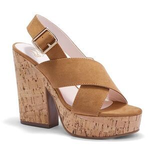 NY&Co Cognac Faux Suede Cork Platforms, NIB